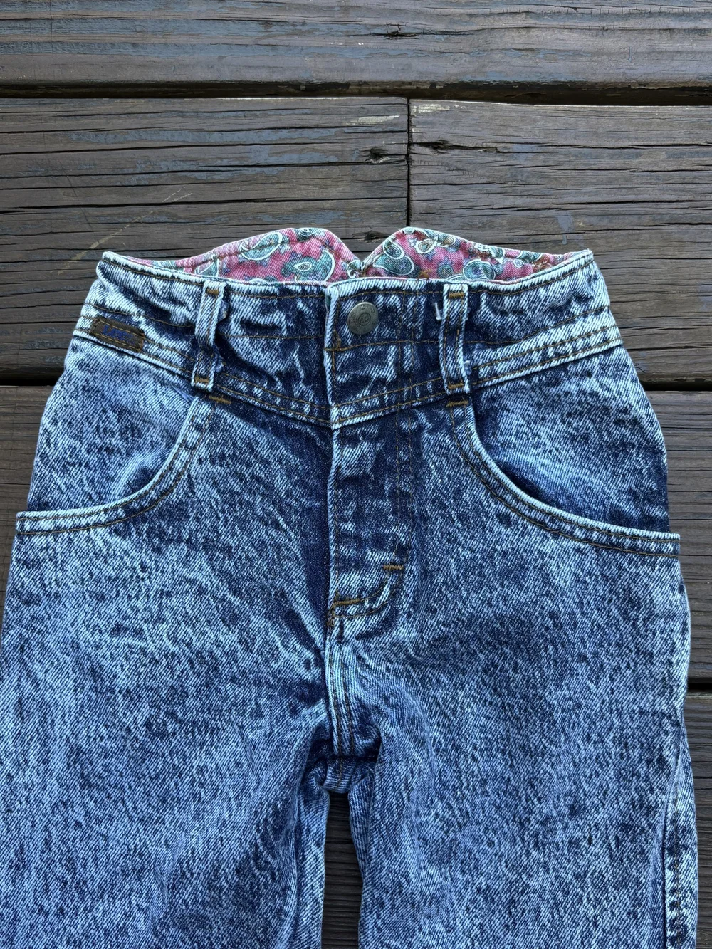 VTG LEE Kids Acid Wash Jeans Size 7 Slim 90s/2000s High Waist Tapered Denim